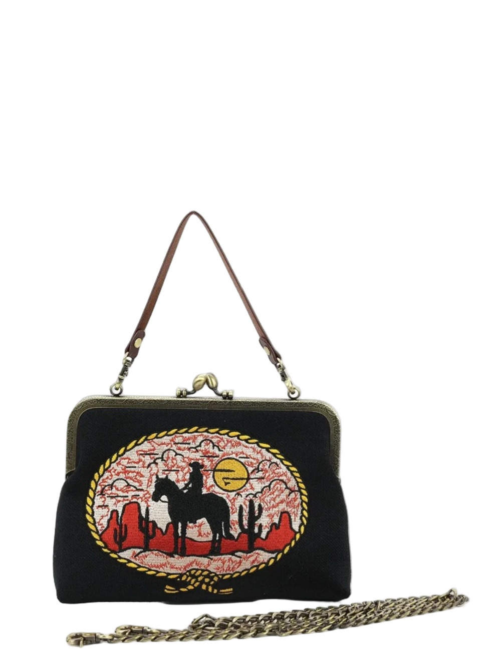 Cowgirl Kiss Lock Black Embroidered Shoulder Bag
